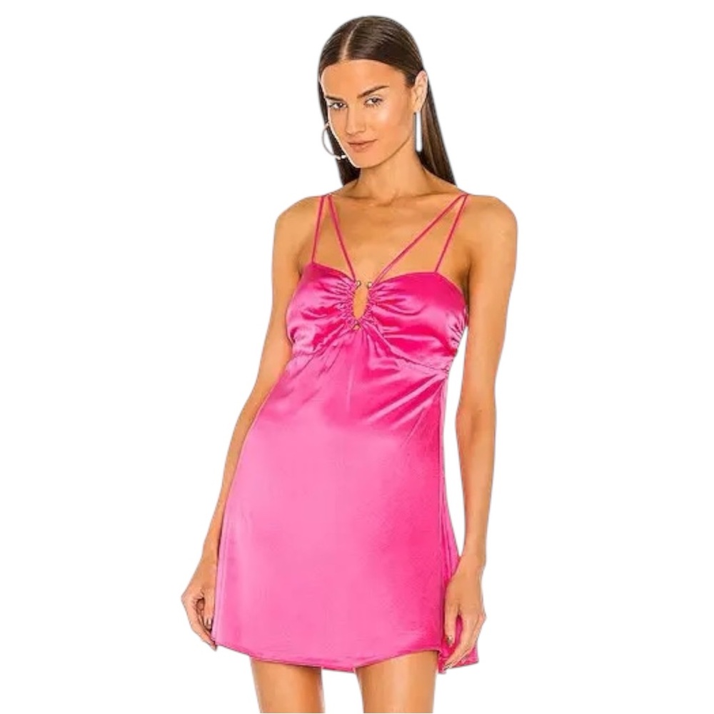NICHOLAS Revolve Silk Margot Mini Dress With U-Bar Strapy Barbie Pink Size 6